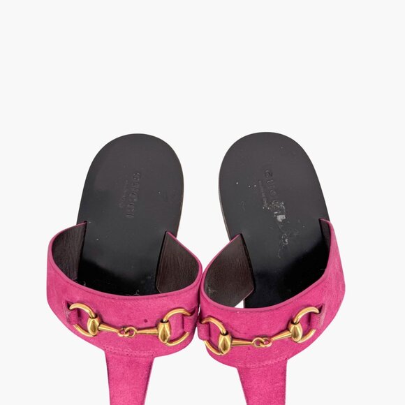 Gucci Horsebit T-Strap Flip Flop Thong Flat Sandal Pink Suede Size 38 US 8 Women - Picture 4 of 13